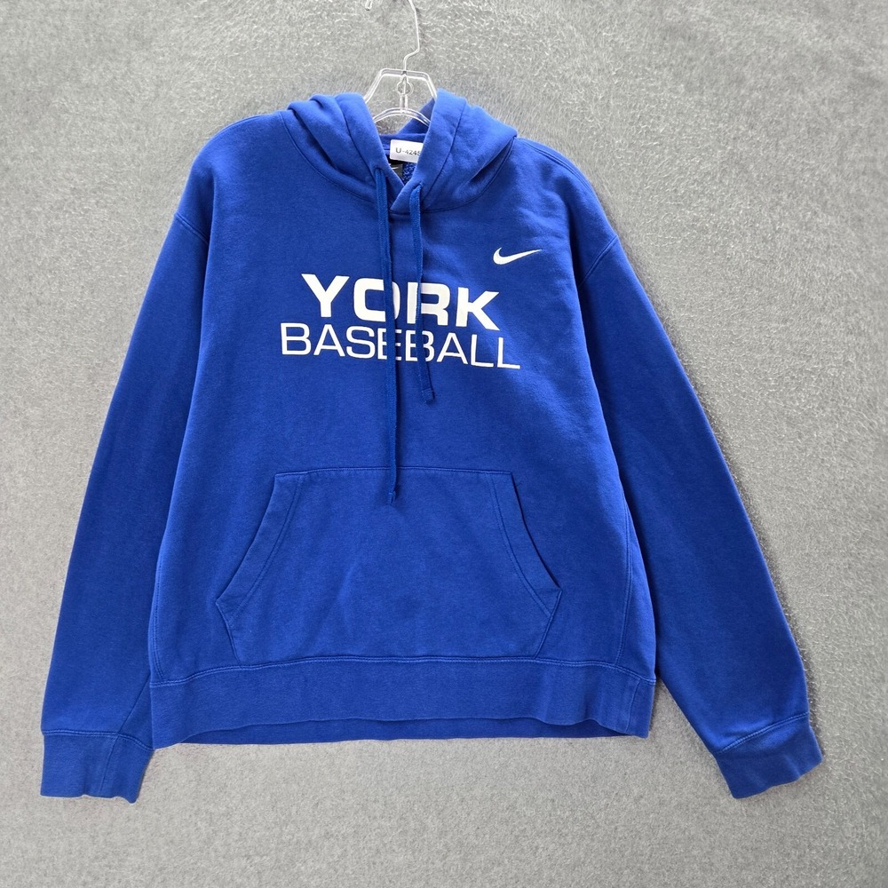 New York Yankees Men Sweatshirt Large Blue Hoodie Nike Swoosh Logo‎ Drawstring